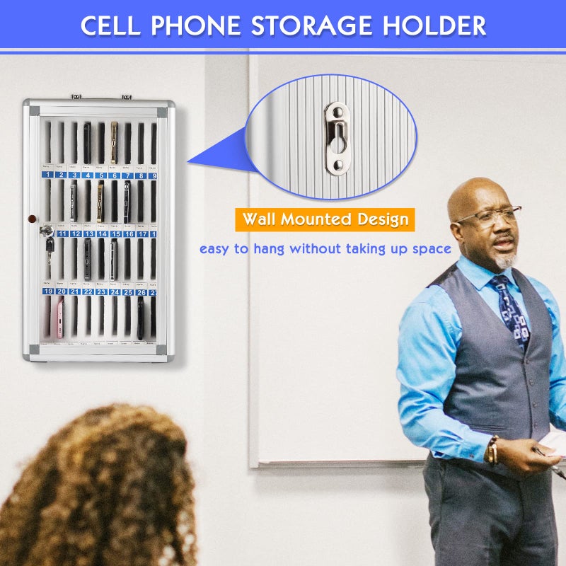 Ozzptuu 36 Slots Aluminum Alloy Pocket Chart Storage Cabinet for Cell Phones,Wall-Mounted with a Locked,Can be Carried by Hand (36 Slots) - Image 3